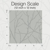 Trees Silhouette Smokey Blue & Silver Wallpaper with Metallic Botanical Branch Motif - York MD7123