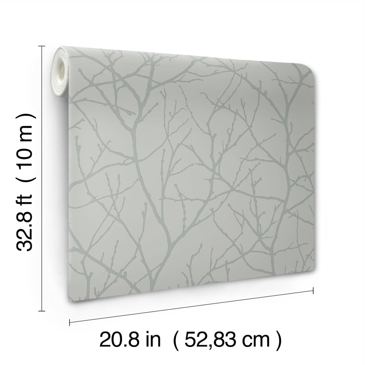 Trees Silhouette Smokey Blue & Silver Wallpaper with Metallic Botanical Branch Motif - York MD7123