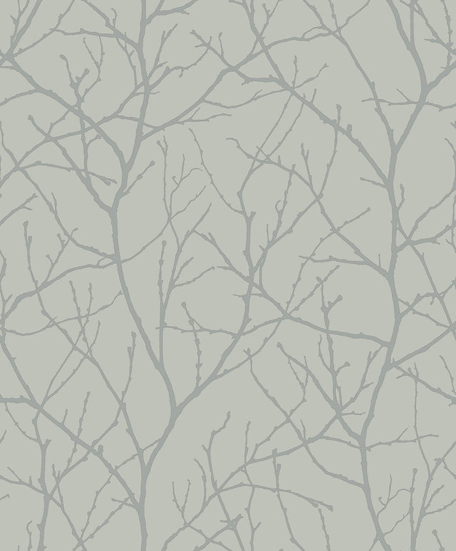 Trees Silhouette Eucalyptus & Silver Metallic Botanical Non Woven Wallpaper - York MD7124