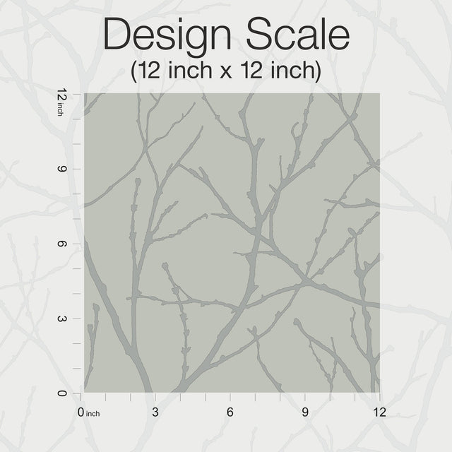 Trees Silhouette Eucalyptus & Silver Metallic Botanical Non Woven Wallpaper - York MD7124