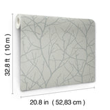 Trees Silhouette Eucalyptus & Silver Metallic Botanical Non Woven Wallpaper - York MD7124