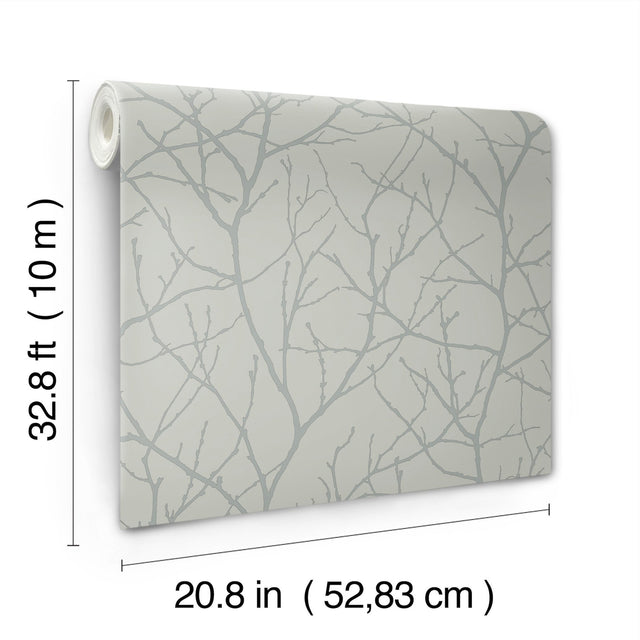 Trees Silhouette Eucalyptus & Silver Metallic Botanical Non Woven Wallpaper - York MD7124