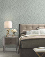 Trees Silhouette Eucalyptus & Silver Metallic Botanical Non Woven Wallpaper - York MD7124