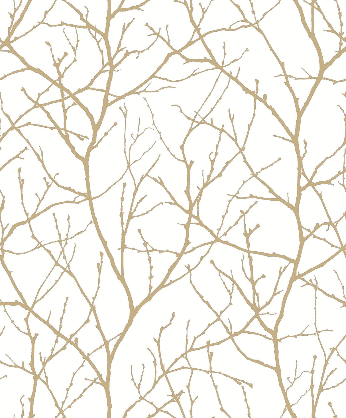 Trees Silhouette White & Gold Wallpaper with Metallic Branch Pattern - York MD7126