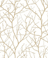 Trees Silhouette White & Gold Wallpaper with Metallic Branch Pattern - York MD7126