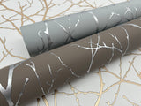 Trees Silhouette White & Gold Wallpaper with Metallic Branch Pattern - York MD7126
