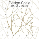 Trees Silhouette White & Gold Wallpaper with Metallic Branch Pattern - York MD7126