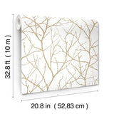 Trees Silhouette White & Gold Wallpaper with Metallic Branch Pattern - York MD7126