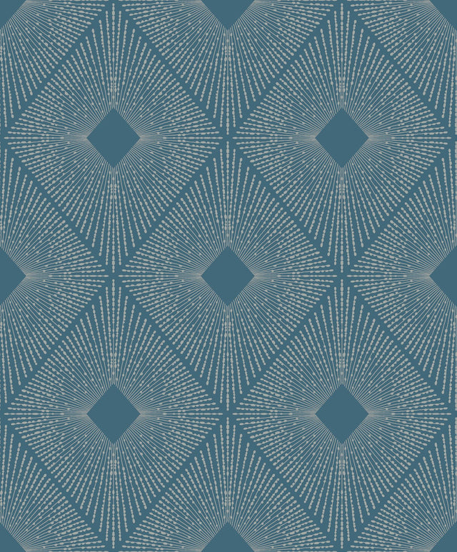 Harlowe Blue & Silver Geometric Metallic Wallpaper - York MD7131