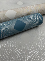 Harlowe Blue & Silver Geometric Metallic Wallpaper - York MD7131