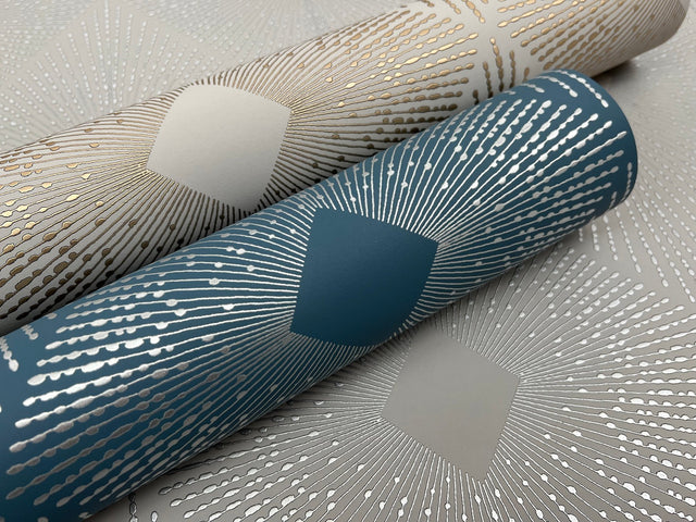 Harlowe Blue & Silver Geometric Metallic Wallpaper - York MD7131