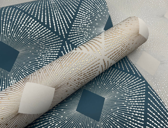 Harlowe Blue & Silver Geometric Metallic Wallpaper - York MD7131