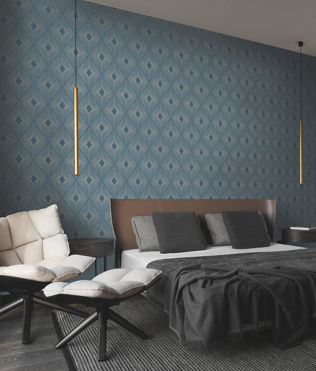 Harlowe Blue & Silver Geometric Metallic Wallpaper - York MD7131