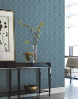 Harlowe Blue & Silver Geometric Metallic Wallpaper - York MD7131