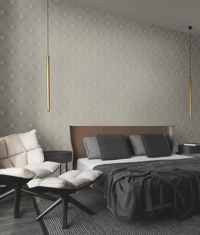 Harlowe Warm Grey & Gold Geometric Metallic Wallpaper - York MD7133