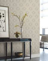 Harlowe Warm Grey & Gold Geometric Metallic Wallpaper - York MD7133