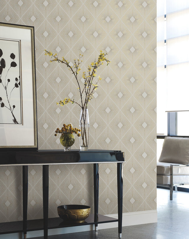 Harlowe Warm Grey & Gold Geometric Metallic Wallpaper - York MD7133