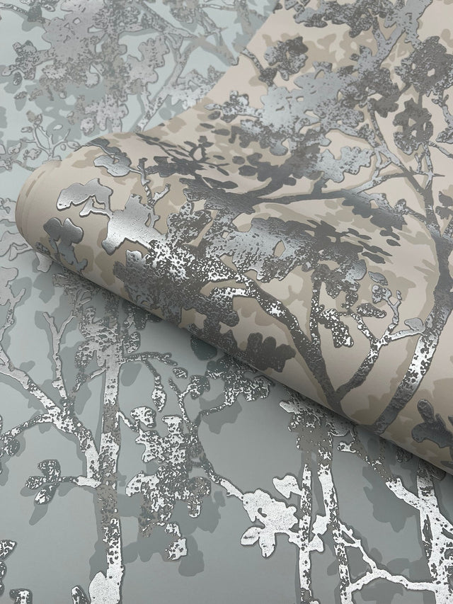 Shimmering Foliage Cream & Silver Wallpaper with Metallic Botanical Motif - York MD7141