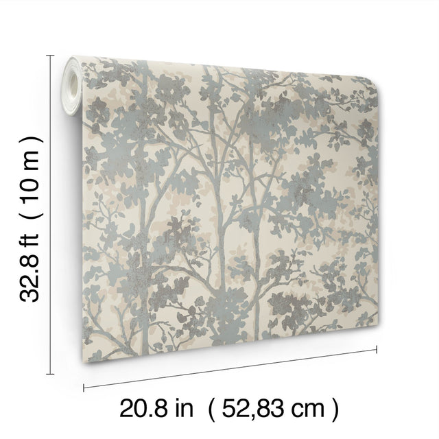 Shimmering Foliage Cream & Silver Wallpaper with Metallic Botanical Motif - York MD7141