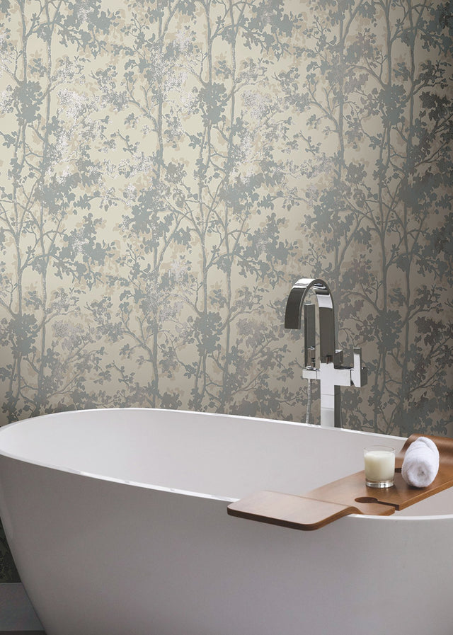 Shimmering Foliage Cream & Silver Wallpaper with Metallic Botanical Motif - York MD7141
