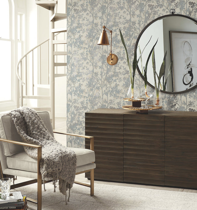 Shimmering Foliage Cream & Silver Wallpaper with Metallic Botanical Motif - York MD7141