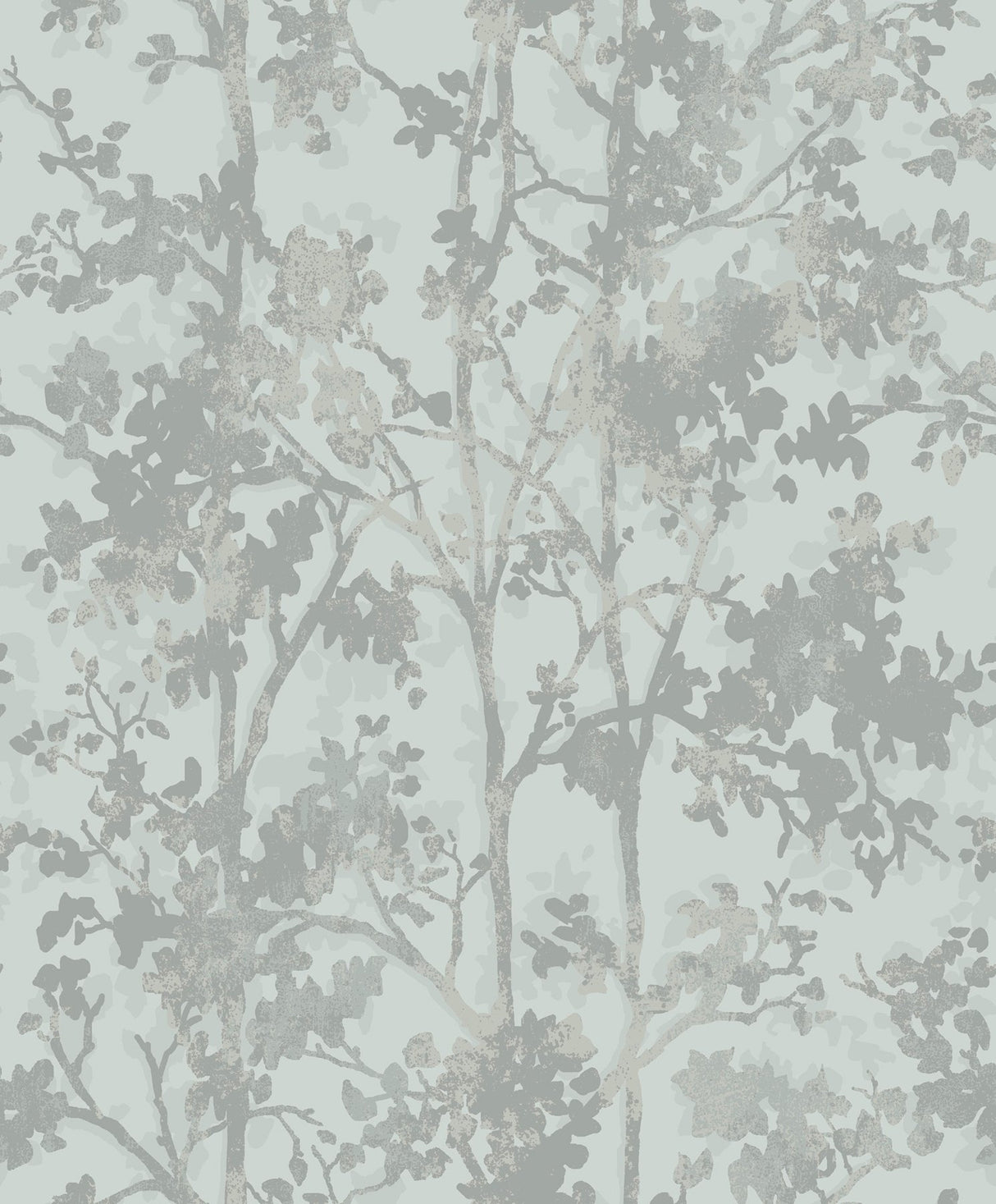 Shimmering Foliage Spa & Silver Wallpaper with Metallic Botanical Tree Motif - York MD7142