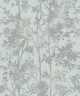 Shimmering Foliage Spa & Silver Wallpaper with Metallic Botanical Tree Motif - York MD7142