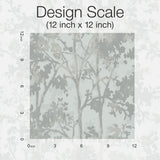 Shimmering Foliage Spa & Silver Wallpaper with Metallic Botanical Tree Motif - York MD7142