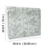 Shimmering Foliage Spa & Silver Wallpaper with Metallic Botanical Tree Motif - York MD7142