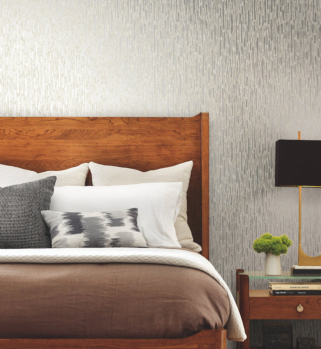 Metallic Cascade Cream & Silver Textured Metallic Wallpaper - York MD7151