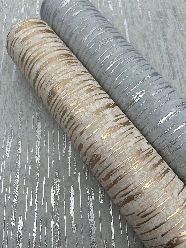 Metallic Cascade Neutrals & Gold Wallpaper with Metallic Textured Brushstroke Pattern - York MD7152