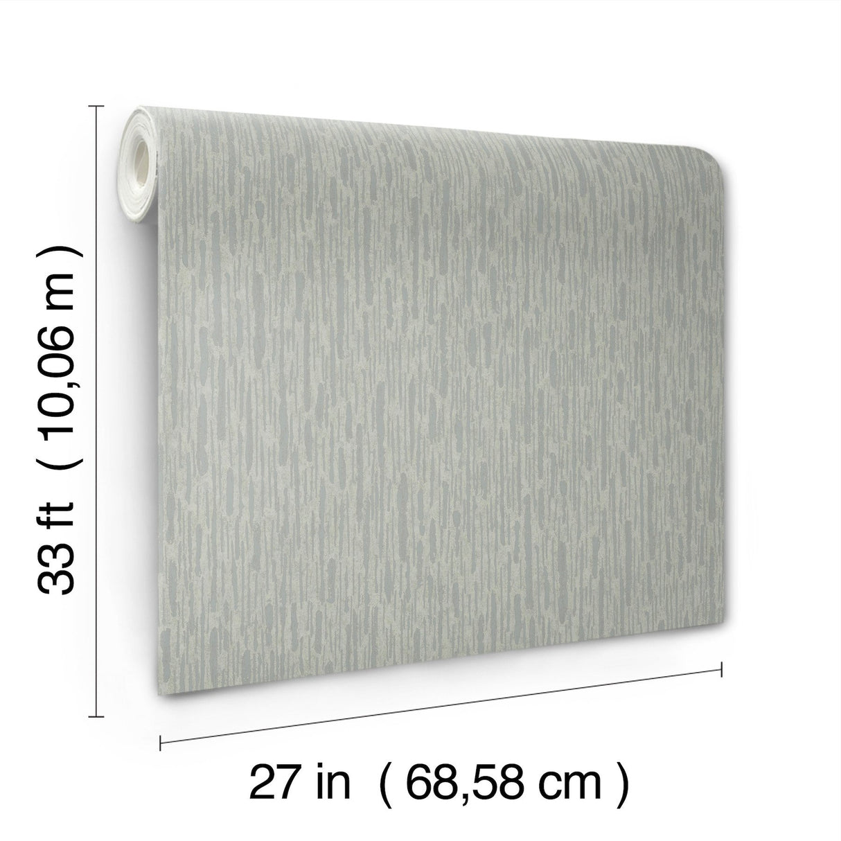 Metallic Cascade Pale Green & Silver Wallpaper with Metallic Textured Vertical Brushstroke Stria - York MD7153