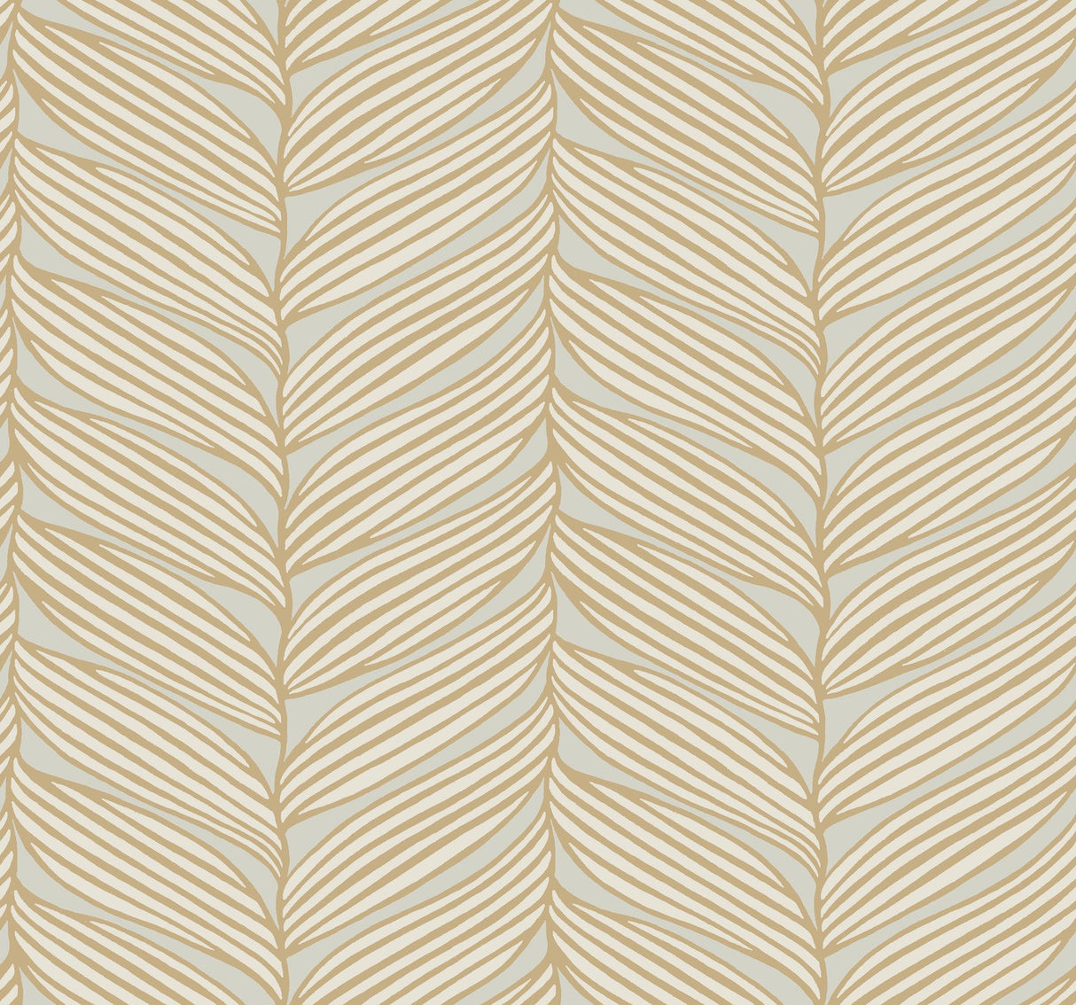 Luminous Leaves Neutral & Gold Wallpaper with Metallic Tropical Leaf Pattern - York MD7162