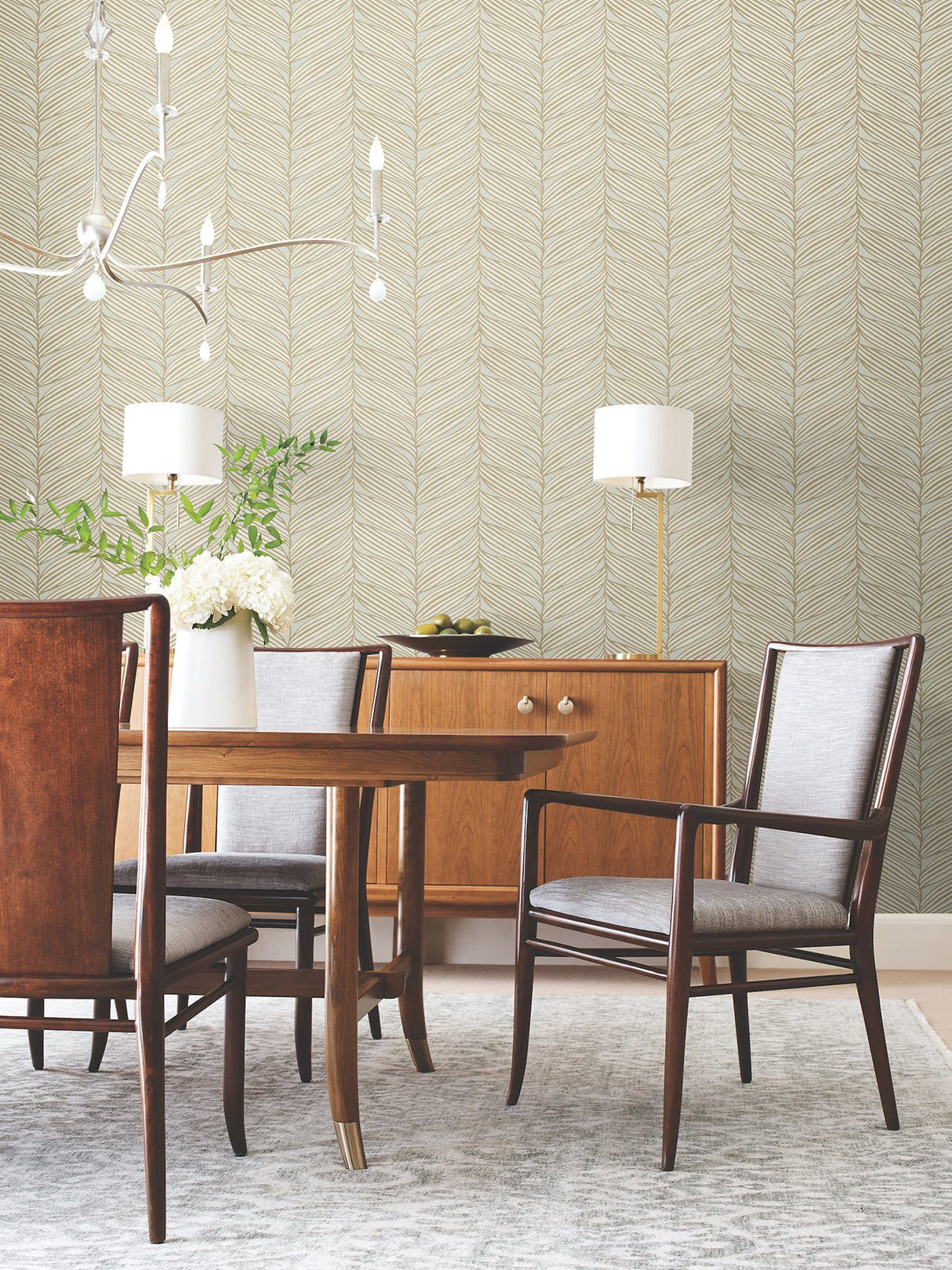 Luminous Leaves Neutral & Gold Wallpaper with Metallic Tropical Leaf Pattern - York MD7162