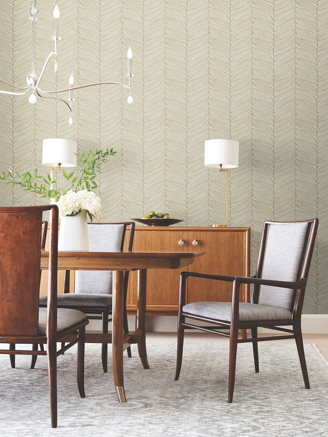 Luminous Leaves Neutral & Gold Wallpaper with Metallic Tropical Leaf Pattern - York MD7162