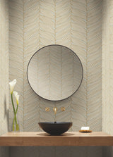 Luminous Leaves Neutral & Gold Wallpaper with Metallic Tropical Leaf Pattern - York MD7162