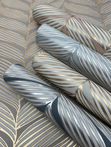 Luminous Leaves Charcoal & Silver Wallpaper with Metallic Tropical Leaf Pattern - York MD7163