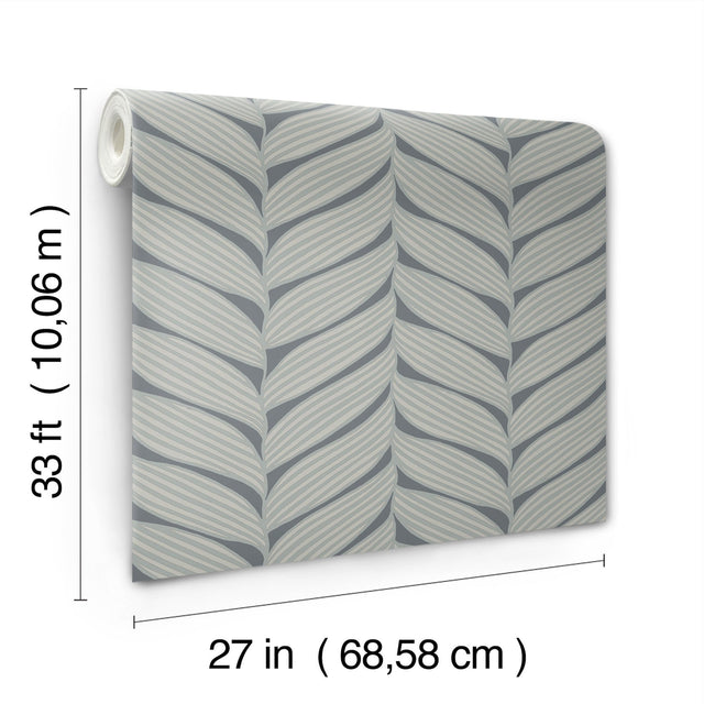 Luminous Leaves Charcoal & Silver Wallpaper with Metallic Tropical Leaf Pattern - York MD7163