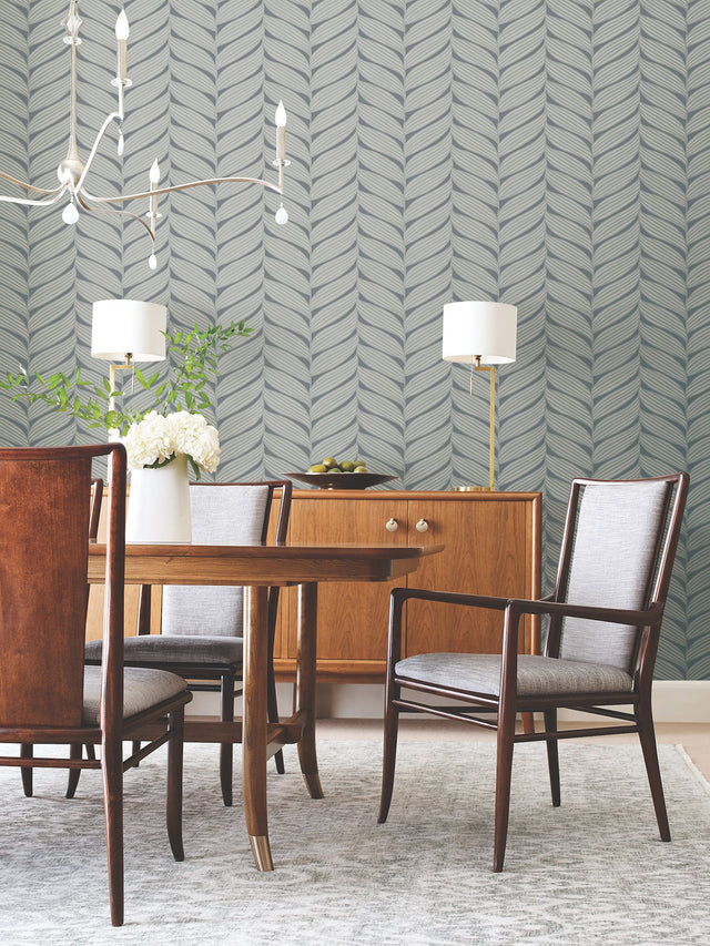 Luminous Leaves Charcoal & Silver Wallpaper with Metallic Tropical Leaf Pattern - York MD7163