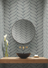 Luminous Leaves Charcoal & Silver Wallpaper with Metallic Tropical Leaf Pattern - York MD7163