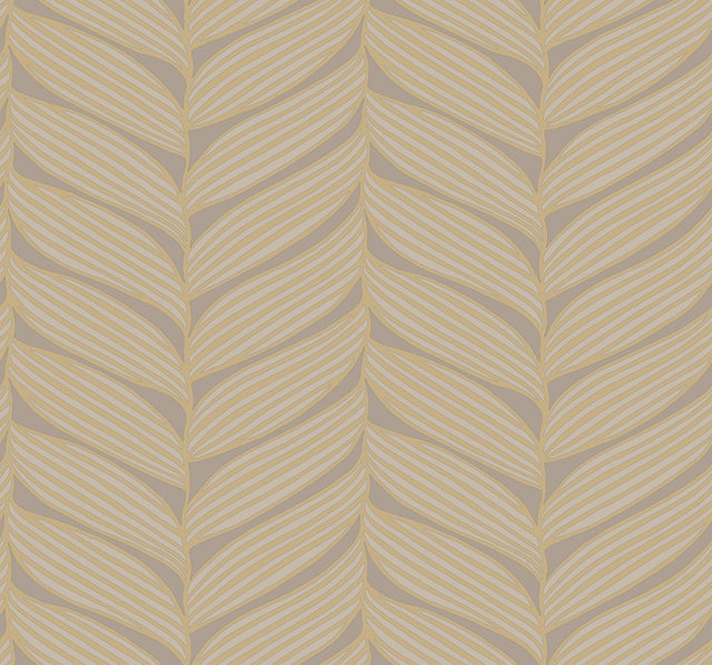 Luminous Leaves Grey & Gold Wallpaper with Metallic Tropical Leaf Motif - York MD7164