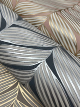 Luminous Leaves Grey & Gold Wallpaper with Metallic Tropical Leaf Motif - York MD7164