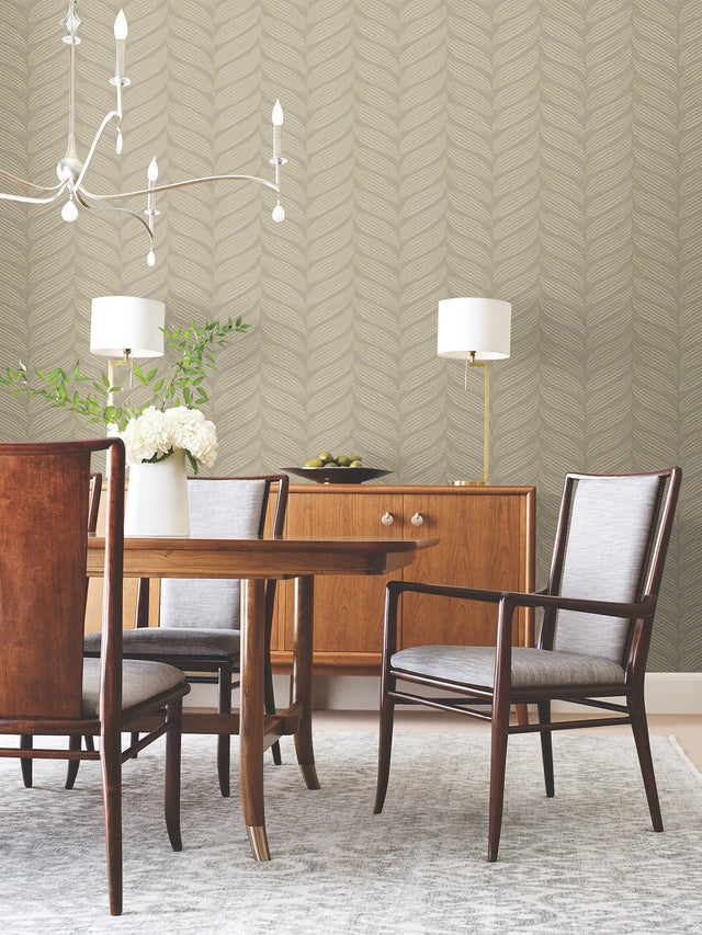 Luminous Leaves Grey & Gold Wallpaper with Metallic Tropical Leaf Motif - York MD7164