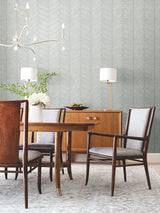 Luminous Leaves Spa & Silver Wallpaper with Metallic Tropical Palm Motif - York MD7165