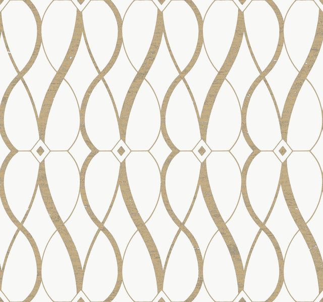Graceful Geo Cream & Gold Wallpaper with Metallic Geometric Motif - York MD7171