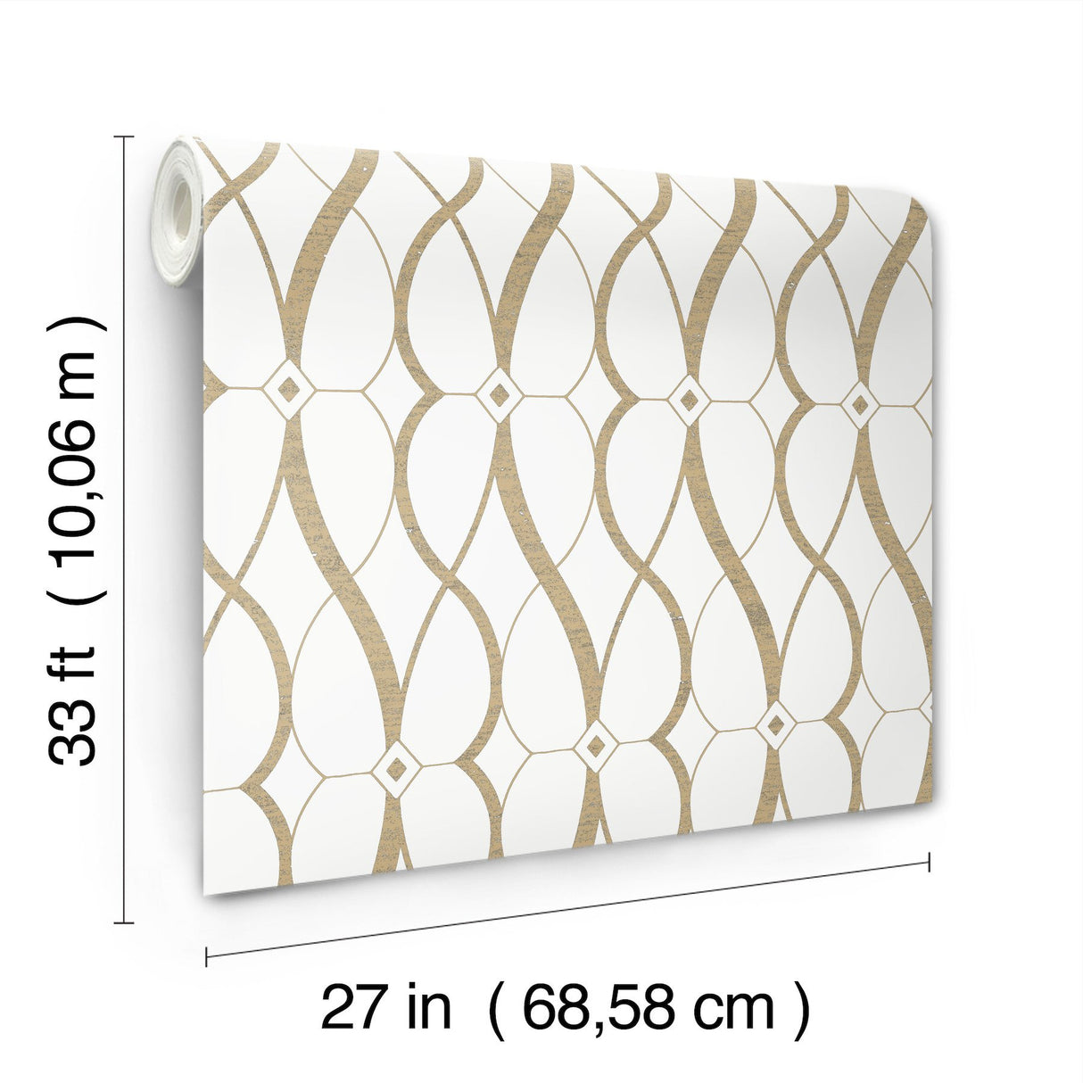 Graceful Geo Cream & Gold Wallpaper with Metallic Geometric Motif - York MD7171
