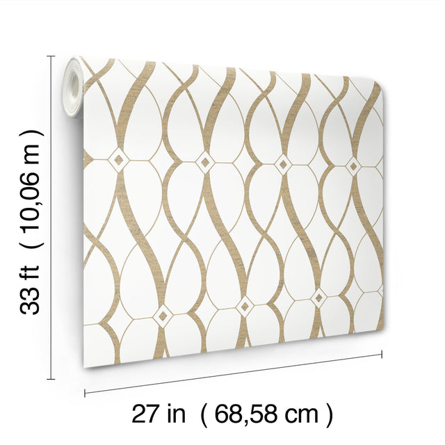 Graceful Geo Cream & Gold Wallpaper with Metallic Geometric Motif - York MD7171