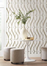 Graceful Geo Cream & Gold Wallpaper with Metallic Geometric Motif - York MD7171