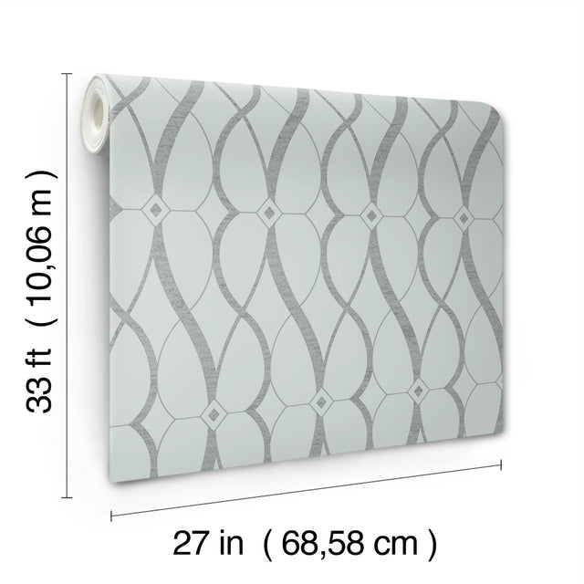 Graceful Geo Spa & Silver Wallpaper with Metallic Geometric Pattern - York MD7172