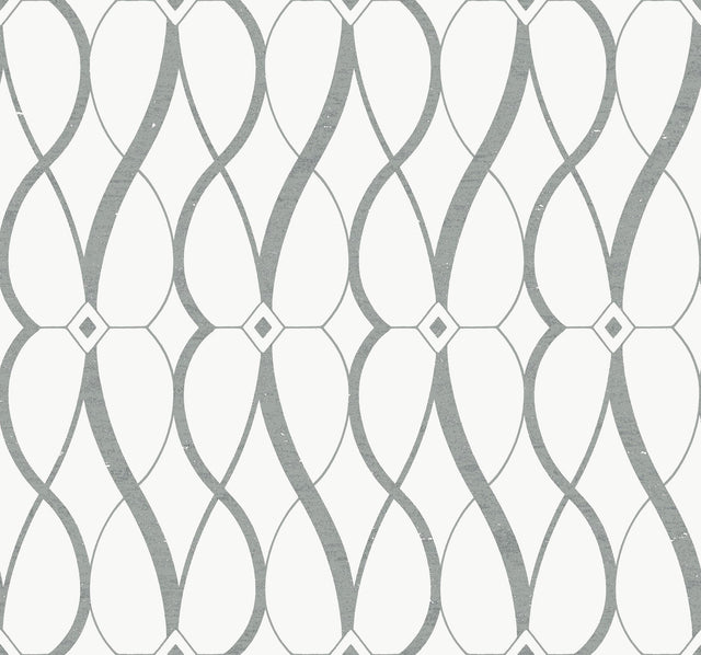 Graceful Geo White & Silver Wallpaper with Metallic Geometric Motif - York MD7173